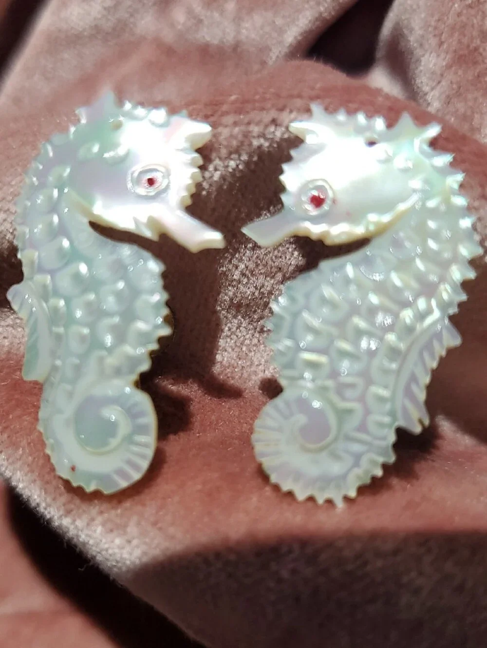 Vintage Iridescent Seahorse Earrings  Pearl Opal MOP Sheen Ocean Screw Backs MAR